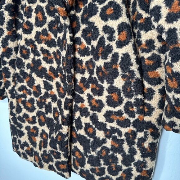 Daily Ritual Leopard Print Long Teddy Bear Coat Size M - Picture 2 of 5
